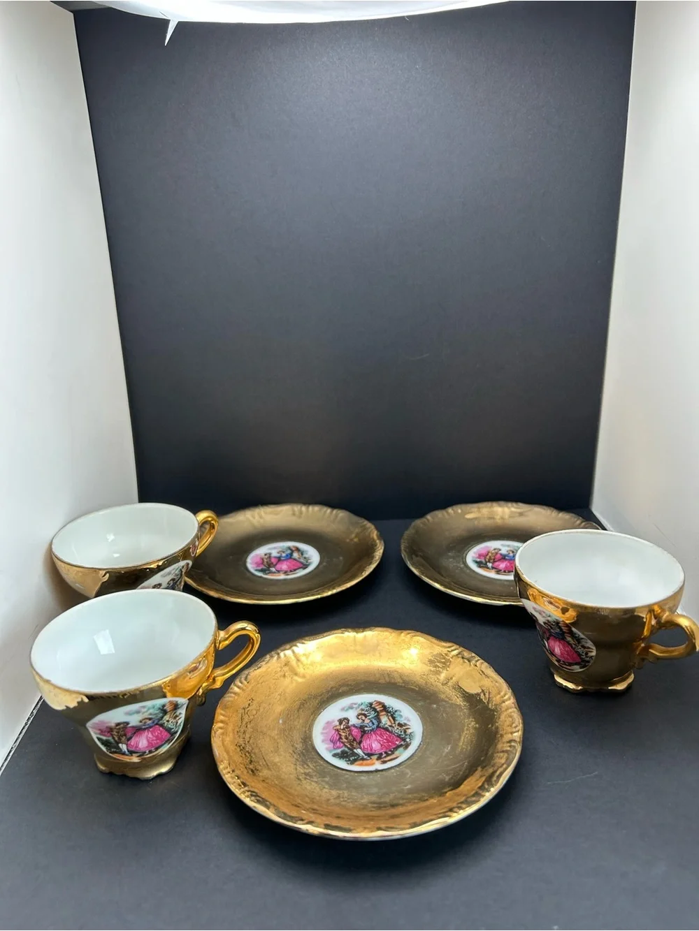 Vintage Golden Courting Colonial Couple Cup and Saucer